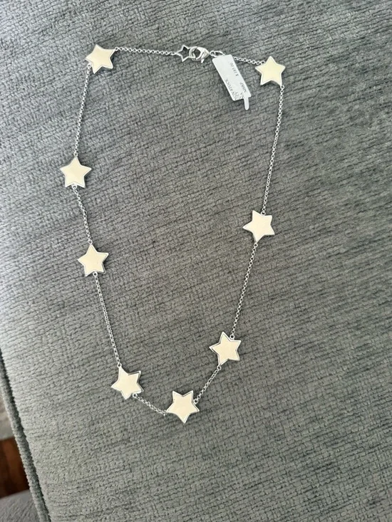 NWT Lauren G Adams Silver Star Link Necklace - White Enamel Stars - Picture 2 of 2